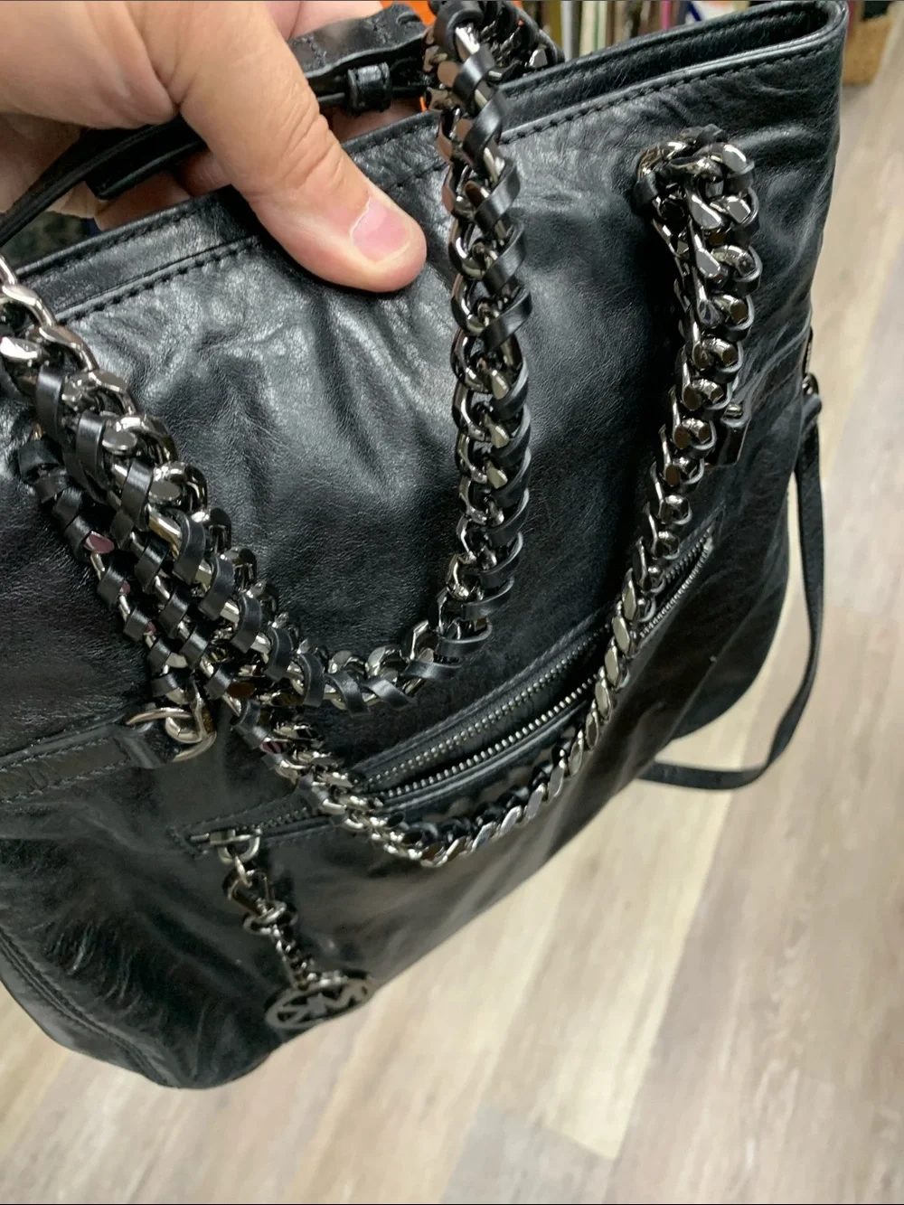 Michael Kors Black Leather Chain-Handle Satchel